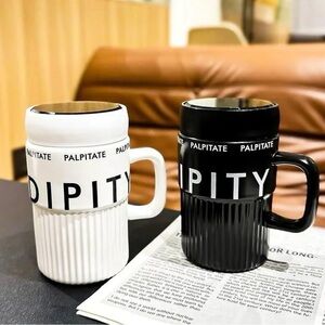 Serendipity Black & White Mug Set w/ Glass Lids –